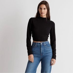 Madewell Ribbed Mockneck Open-Back Crop Top